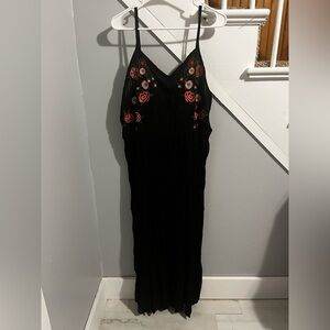 Time and Tru Black Maxi Dress with Red Floral Embroidery